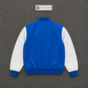 Veste universitaire en satin bleu avec manches blanches, veste bomber de baseball haut de gamme pour hommes et femmes, veste de mode Letterman en gros - Product Image 6