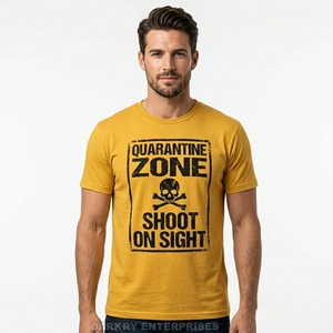 Camiseta Gráfica Amarilla para Hombre con Estampado de Señal de Advertencia Personalizada, Camiseta Urbana de Algodón Peinado de Alto Gramaje, Camisa Casual para Hombre, Suministro al por Mayor - Product Image 1