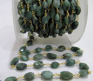 Natural Emerald Oval Faceted Beaded <b>Rosary</b> Chain Sold Per Foot - Product Image 1