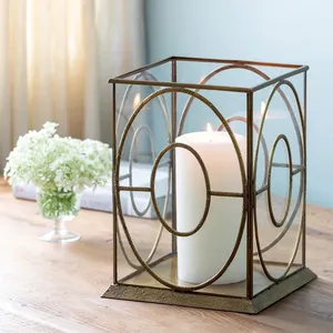 <b>Brass</b> Geometric <b>Lantern</b> Home Decoration Durable Metal Candle Holder Contemporary Design - Product Image 2