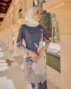 Vestido Baju Kurung de Crepé Floral para Mujer, Estilo Casual de Otoño, con Encaje Bordado hasta el Tobillo, Servicio OEM Profesional, SIPO Malayo Personalizado - Product Image 4