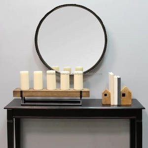 Chandelebra Bougeoir en bois avec pieds en métal pour la décoration intérieure dans le salon chambre salle à manger vaisselle lanternes bocaux à bougies - Product Image 2