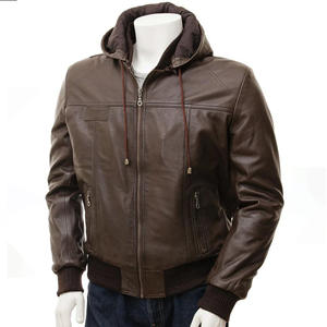 Blouson aviateur en cuir marron pour homme, style décontracté, avec poignets côtelés, en peau de mouton, coupe ajustée, vêtement d'extérieur professionnel en cuir - Product Image 4
