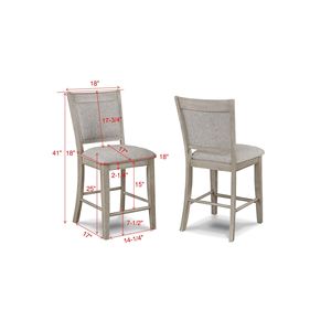 Farmhouse Style 2-Piece Tan/Beige Gray Finish Counter Height Bar Stool Upholstered Wooden Dining Room Furniture <b>Footrest</b> Back - Product Image 6