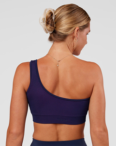 Soutien-gorge de sport côtelé asymétrique à une épaule pour femme, couleur unie, maintien moyen, respirant et sans coutures, idéal pour le yoga et l'entraînement - Product Image 6