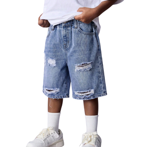 <b>Mens</b> Light Blue Denim Shorts Breathable Summer Mid Straight-leg Washed <b>Ripped</b> Distressed Knee Length Casual Vintage Whisker - Product Image 1