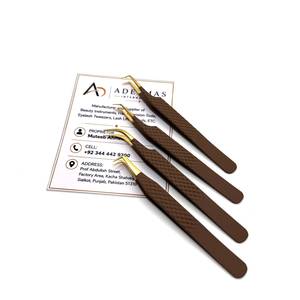 <b>Brown</b> Gold <b>Lash</b> tweezers Custom Logo Fine Tip Textured Handle Beauty Instrument <b>Lash</b> Applicator Tool - Product Image 3