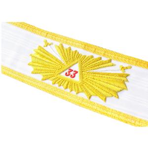 สายสะพายตราสัญลักษณ์โรสครัวซ์ ระดับ 33 ของสมาคมเมสัน ขอบสีทอง คุณภาพเยี่ยม ริบบิ้นสีขาวสวยงาม - Product Image 2