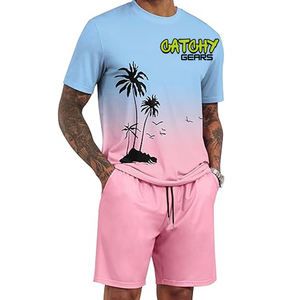 Conjuntos de camiseta de punto estampada para hombre, camiseta de manga corta con pantalones cortos, ropa informal de calle - Product Image 6