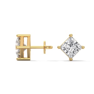 Boucles d'oreilles en Moissanite VVS en gros, classiques, à 4 griffes, taille princesse, en argent sterling 925, plaqué or 10K, certifiées IGI, pour femmes - Product Image 3
