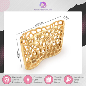 Bulk Distributor Selling Top Notch Quality Aluminum <b>Gold</b> Plated Rectangle Shape Ring Cut Work Sleeping Flower <b>Vase</b> on Sale - Product Image 4