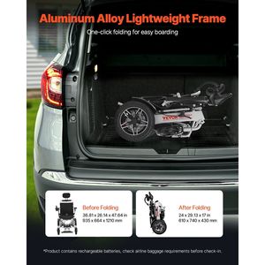 Fauteuil roulant électrique pliable et léger pour adultes, dossier réglable, capacité 300 lbs, moteur 13-Mil - Product Image 4