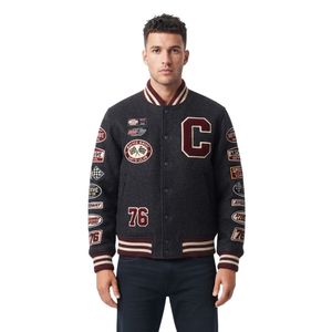 Chaqueta Bomber Personalizada con Gráficos, para Hombre, Negra, Estilo Béisbol Universitario, con Parches, 100% Lana, Bordado Letterman, Ropa Urbana - Product Image 5