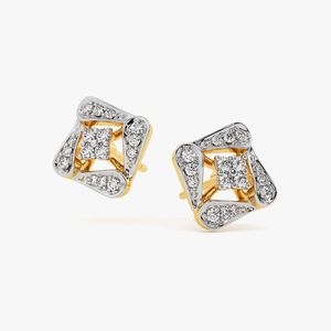 Pendientes de Oro Amarillo con Diamantes Cultivados en Laboratorio, Diseño Geométrico en Forma de Cojín - Product Image 2