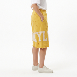 <b>Women</b> Formal <b>Board</b> <b>Shorts</b> Fleece Distressed Embroidery 100% Cotton Regular Fit Eco-Friendly Breathable Drawstring Closure - Product Image 3