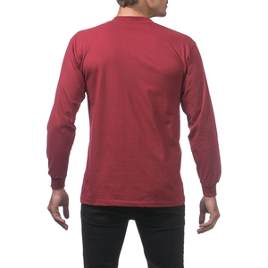 Camiseta de Manga Larga para Hombre, Cuello Redondo, 100% Algodón, Color Rojo Sólido, Estilo Casual, Corte Regular, Antiarrugas, Transpirable, Más Vendida y en Tendencia - Product Image 2