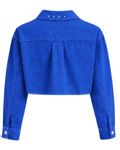 Chaqueta Vaquera Corta Azul Rey Personalizada para Mujer con Botones en los Hombros Adornados con Pedrería, Manga Larga, a la Moda - Product Image 2