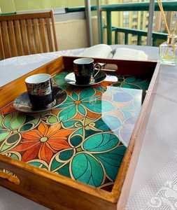 Nouveau plateau rectangulaire en émail imprimé bois tendance, ustensile de cuisine moderne et plateau de service pour restaurant, plateau décoratif en bois par UO - Product Image 4