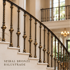 Rampe en bronze spirale avec balustres torsadés pour escaliers courbes et balcons, main courante et balustrade métalliques - Product Image 1