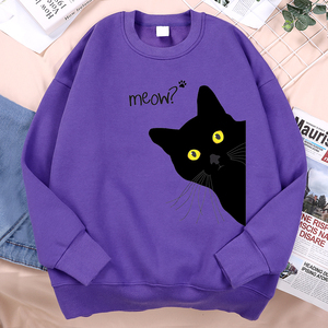 Sweat-shirt unisexe à col rond avec motif chat noir espionnant et impression chaton mignon, coupe ample en polaire, violet abricot - Product Image 3