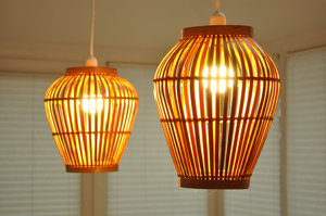 Handmade Dark Brown Bamboo Lampshade Round Smoked Bamboo Pendant <b>Ceiling</b> Light Natural Woven Shade Eco Friendly Boho Lighting OE - Product Image 3