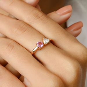 18K Rose Gold Pink Sapphire and Diamond Oval Cluster Statement Ring - Product Image 1