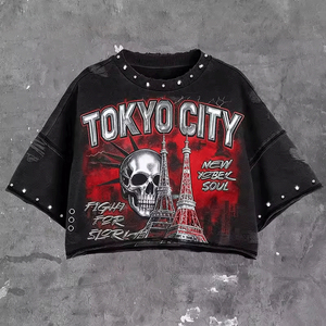 Camisetas Personalizadas con Logotipo DTG en Pedrería, Tela Jersey 100% Algodón de Calidad, Lavado Ácido, Estilo Vintage, Oversize, Moda Urbana - Product Image 2