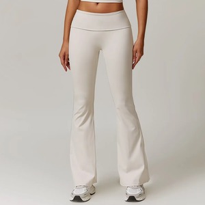 Pantalon long évasé taille haute pour femme, extensible, à effet froncé, couleur unie, pour le fitness, vente en gros - Product Image 5