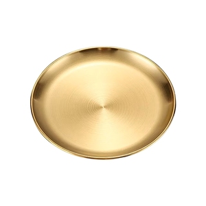 Assiette de présentation ronde moderne en acier inoxydable doré brossé, pièce d'appoint pour événements spéciaux et mise en scène de dîners - Product Image 5