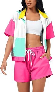 Wind Breaker <b>Tracksuit</b> Set Short Sleeve Windbreaker With Drawstring Shorts <b>Y2K</b> Style Summer Sportswear Outerwear 2-Pcs Short Set - Product Image 3