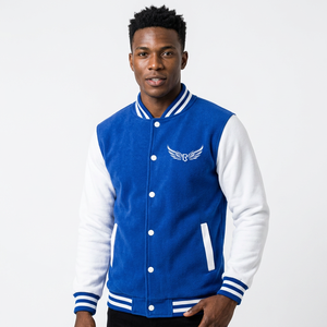 Veste universitaire bleue pour homme avec manches blanches, logo brodé, col rabattu, coupe classique, pour l'automne - Product Image 3