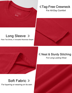 Camiseta de algodón de manga larga para hombre, cuello redondo clásico, corte regular, ligera, informal, personalizada, a bajo precio. - Product Image 4