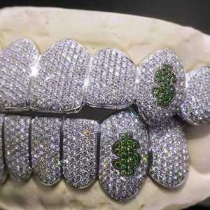Grillz dentaire personnalisé glacé, Moissanite VVS taille brillant, micro-incrustation, Argent 925 plaqué rhodium, style Hip Hop, bijoux corporels unisexe - Product Image 3
