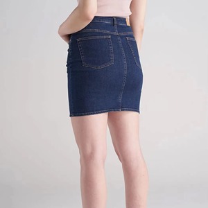 Mini-jupe en jean bleu foncé pour femme, coupe crayon, style décontracté, couleur unie, boutonnée sur le devant, en coton lavable, idéale pour le printemps - Product Image 3
