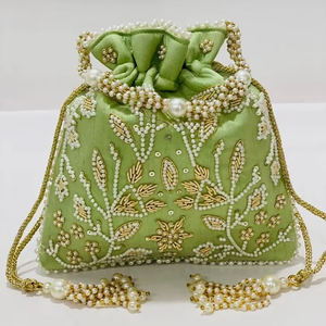 กระเป๋าปักลายไอคอนประดับลูกปัดแบบมีเชือกผูก กระเป๋าถือสำหรับงานเลี้ยงตอนเย็น กระเป๋าถือเจ้าสาวงานแต่งงาน กระเป๋าใส่เครื่องประดับและเครื่องสำอาง - Product Image 1