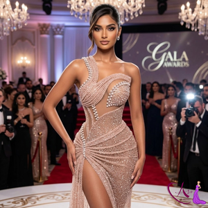 Luxury <b>One</b> Shoulder Evening Gown for Women | Elegant Beaded Bodycon Long <b>Dress</b> with High Slit Designer Party Wear Custom Made - Product Image 1