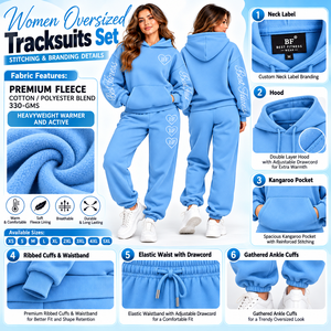 Ensemble survêtement tendance 2 pièces pour femme : sweat à capuche oversize et pantalon de jogging en molleton épais, personnalisable avec logo - Product Image 3
