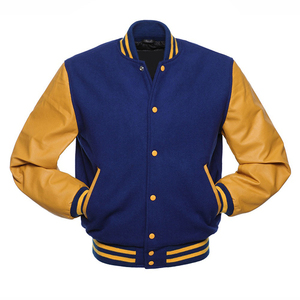 Blouson universitaire pour homme 2026, le plus vendu, 100% laine bleue, col montant en cuir doré, manches longues, haute qualité, faible MOQ, vestes chauffantes - Product Image 1