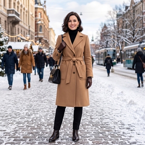 Women's Winter <b>Belted</b> <b>Wool</b> <b>Coat</b> Classic Warm Elegant Long <b>Coat</b> OEM ODM Wholesale Factory Private Label Low MOQ - Product Image 4