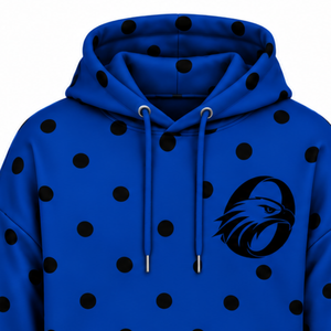 Sudadera con Capucha Azul Rey y Puntos Negros para Mujer, Sudadera Casual de Forro Polar con Bolsillo Canguro y Manga Larga, Estilo Urbano - Product Image 3