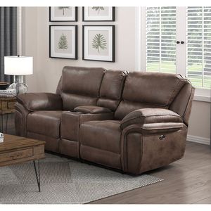 Tappezzeria moderna 1 pezzo marrone in microfibra porta USB in legno massello reclinabile Loveseat Design di mobili da soggiorno - Product Image 6