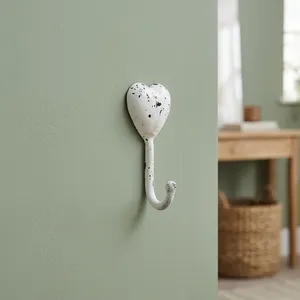 White Heart Shape Wall Hook Distressed <b>Metal</b> Single <b>Coat</b> <b>Hanger</b> Rustic Decorative Hook For Entryway Kitchen Bathroom Home Use - Product Image 5