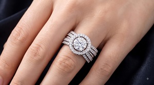 Luxury Multi <b>Row</b> Halo Diamond Ring Brilliant Solitaire Center Wide Split Shank Rhodium Plated White Gold Wedding Custom Jewelry - Product Image 3