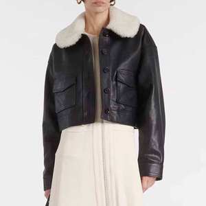Chaqueta de Motociclista de Cuero Genuino Negro para Hombre con Cuello de Piel Sintética, Corte Corto, Resistente al Viento, Estilo Invernal - Product Image 3