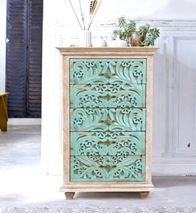 Cómoda Tradicional de Madera de Mango Maciza con Cajones, Altura Ajustable, Diseño Modular, Gran Capacidad, Ahorro de Espacio, Mueble para Sala de Estar - Product Image 1