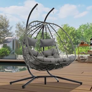 2-Person <b>Egg</b> Chair with Stand-Indoor Outdoor Wicker Hanging Swing <b>Basket</b> Chair - Product Image 1