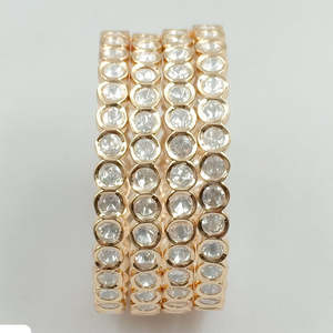 Juego de brazaletes de piedra Polki Kundan, joyería fina chapada en oro - Product Image 1