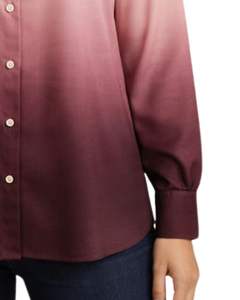 Chemise boutonnée à manches longues pour femme, dégradé rose à bordeaux, décontractée, pour le bureau, fabrication sur mesure - Product Image 6