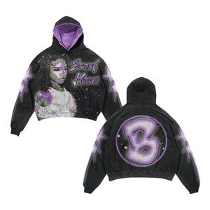 Vente en gros de luxe 100% coton sweat à capuche court en éponge française motif solide léger surdimensionné lavage à l'acide conception d'impression pour l'hiver - Product Image 1