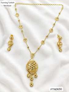 Women's Imitation Brass 18K <b>Gold</b> Plated Turkish Long Haram Necklace <b>Set</b> Bridal Traditional Wedding Engagement Anniversary Party - Product Image 2